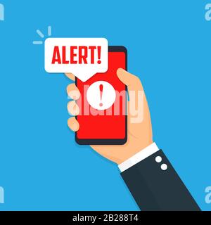 Alert notification on the smartphone screen. Flat vector Stock Vector