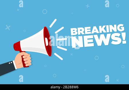 Hand holding megaphone breaking news concept Stock Vector