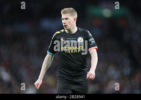 London, UK. 1st March 2020.  Kevin De Bruyne (17) of Manchester City during the Carabao Cup Final between Aston Villa and Manchester City at Wembley Stadium, London on Sunday 1st March 2020. (Credit: Jon Bromley | MI News) Photograph may only be used for newspaper and/or magazine editorial purposes, license required for commercial use Credit: MI News & Sport /Alamy Live News Stock Photo