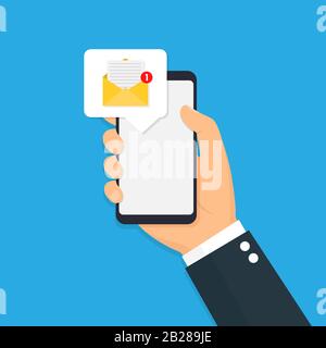 New message on the smartphone screen. Vector illustration. Stock Vector