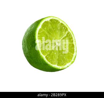 Lime slice. Lime fruit. Juicy slice of lime iisolated on white. Ripe green lime citrus fruit. Stock Photo