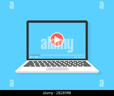 Laptop with video player. Vector illustration. Stock Vector