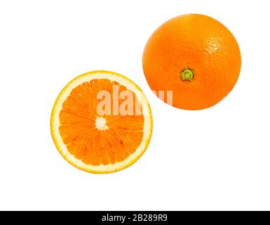 Fresh juicy of orange fruit and slice  isolated on white background. Stock Photo
