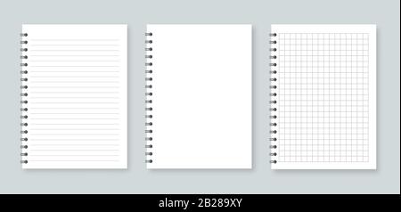 Set of vector illustrations sheets paper. Lined and square, on gray background Stock Vector