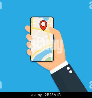 Smartphone with mobile gps navigation. Flat vector illustration Stock Vector