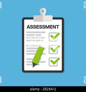 Clipboard checklist with assessment. Vector illustration. Stock Vector