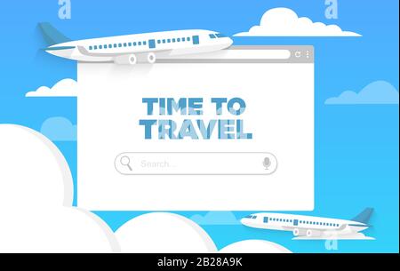 Browser window and travel concept. Search tour for rest Stock Vector