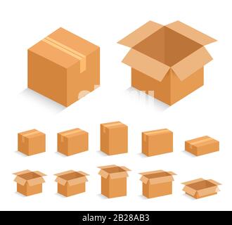 Opened and closed cardboard box. Vector illustration. Stock Vector