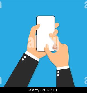 Hand holding smart phone. Flat design icon. Vector illustration Stock Vector