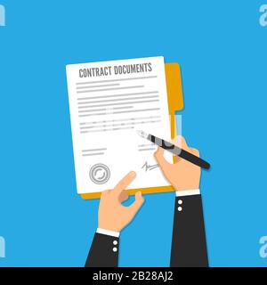 Contract signing. Flat style. Vector. Stock Vector