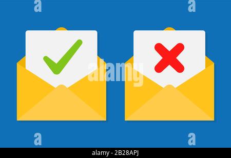 Check mark in mail envelope. confirm and rejection email Stock Vector