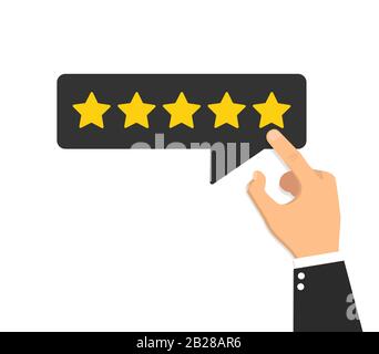 Hand giving five star rating feedback. Vector illustration Stock Vector