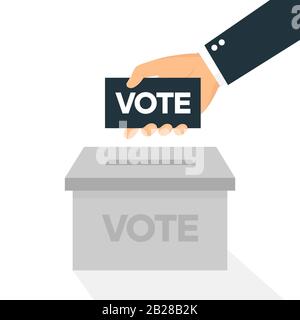 Voting icon in flat style hand putting vote paper in the box Stock Vector