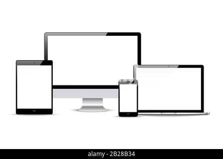 Realistic vector. Device set: monitor laptop, tablet and phone template Stock Vector