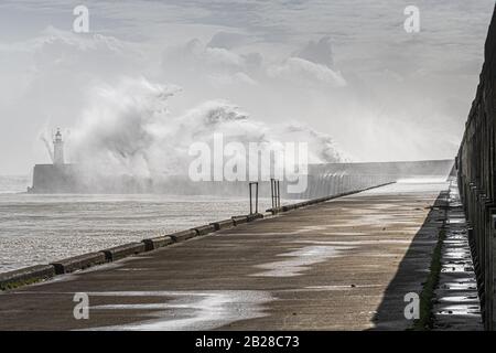Newhaven, East Sussex on 29th February 2020. Storm Jorge batters England bringing high winds and rain.