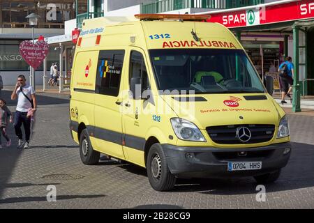 Canary Islands emergency services ambulance SUC servicio de urgencias canario ambulancia Lanzarote canary islands spain Stock Photo