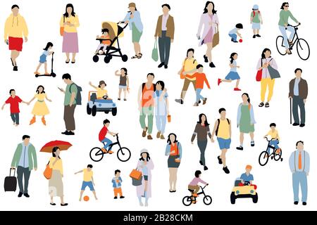 Many people vector illustration, seamless pattern of cartoon characters Stock Photo