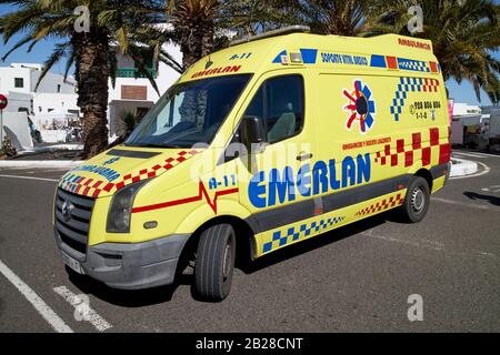 Lanzarote emerlan ambulance ambulancia Lanzarote canary islands spain Stock Photo