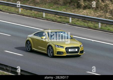 C3KMW 2017 Audi Tt S Line Tdi Ultra Yellow Car Diesel driving on the M6 motorway near Preston in Lancashire, UK Stock Photo