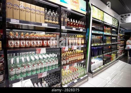 bottles of alcohol rum for sale at duty free shopping in terminal t1 arricife cesar manrique-Lanzarote airport canary islands spain Stock Photo