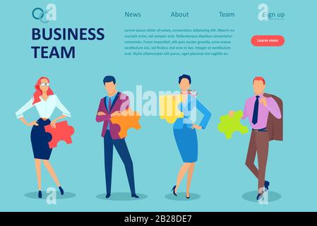 Vector of a business team men and women with puzzle pieces Stock Vector