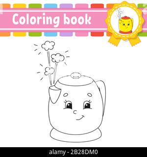 Coloring book for kids. Cheerful character. Vector illustration. Cute cartoon style. Fantasy page for children. Black contour silhouette. Isolated on Stock Vector