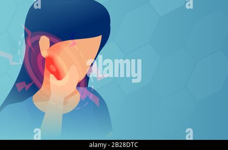 Vector of a young woman toothache, pain, red zone of inflammation Stock Vector