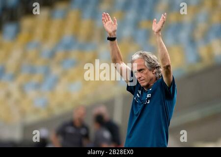 Rio de Janeiro, Brazil. 29th Feb 2020., Jorge Jesus coach of Flamengo during the Carioca Championship between Cabofriense and flamengo at Maracana Stadium, Rio on Sunday 1st March 2020. Credit: Celso Pupo/Alamy Live News Stock Photo
