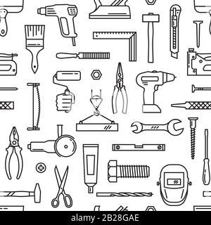 A seamless pattern of various tools for construction Stock Vector
