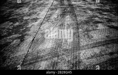 Car drift skid marks on empty parking lot, aerial drone top view Stock  Photo - Alamy