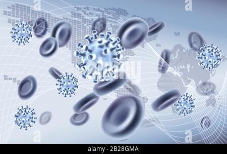 Virus Cells Viral Spread Pandemic Map Concept Stock Vector