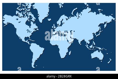 World map vector isolated on blue background. Flat Earth, inphographics. Globe similar world map icon. Travel worldwide, map silhouette backdrop Stock Vector