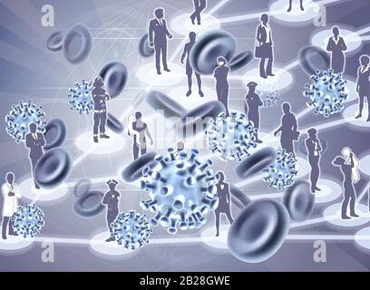 Virus Cells Viral Spread Pandemic People Concept Stock Vector
