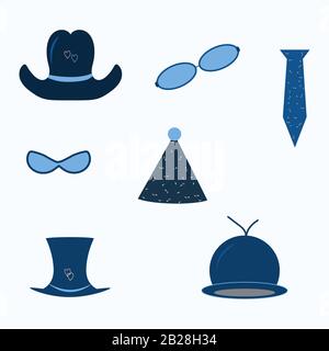 photo booth props. Colored and isolated carnival photo booth party icon set with masks of various characters Stock Vector