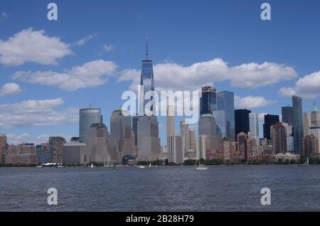 CITY CRUSH: A view across the river from the Jersey city waterfront offers up a beautifully scenic look at the New York cityscape. Stock Photo