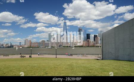 CITY CRUSH: A view across the river from the Jersey city waterfront offers up a beautifully scenic look at the New York cityscape. Stock Photo