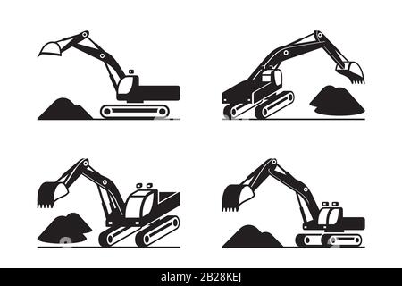 Heavy construction excavator in different perspective – vector illustration Stock Vector