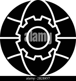 Global settings black icon, concept illustration, vector flat symbol, glyph sign. Stock Vector