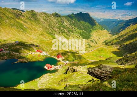 Balea lake in Fagaras mountains, Romania Stock Photo