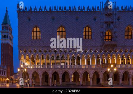 Doge's Palace and the Markus Tower in the early morning, Venice, Veneto, Italy Stock Photo