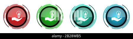 Light, idea, bulb round glossy vector icons, set of buttons for webdesign, internet and mobile phone applications in four colors options isolated on w Stock Vector