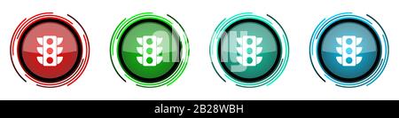 Traffic lights round glossy vector icons, set of buttons for webdesign, internet and mobile phone applications in four colors options isolated on whit Stock Vector