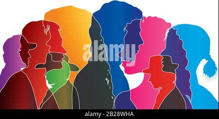 Vector, isolated silhouette of a walking crowd of people Stock Vector ...