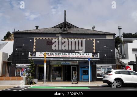 The Hollywood 3 cinema entrance in the Christchurch seaside suburb of Sumner on New Zealand's South Island. It is the city's oldest surviving cinema.