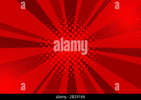 Comic red sunbeam background Retro pop art style cartoon Stock Vector