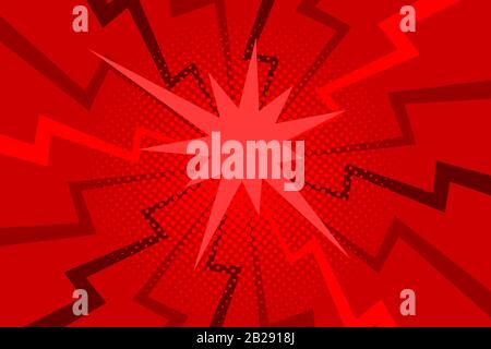 Comic red sunbeam background Retro pop art style cartoon Stock Vector