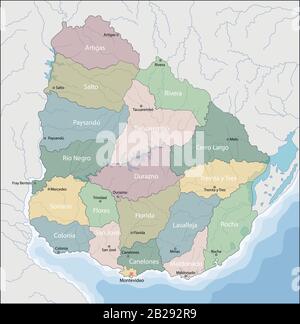 Vector Map Of Uruguay. Country Map With Division, Cities And Capital 