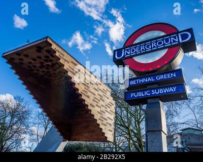 Bethnal Green Underground Station with the Stairway to Heaven Memorial to 173 victims of the 1943 Bethnal Green Tube disaster Stock Photo