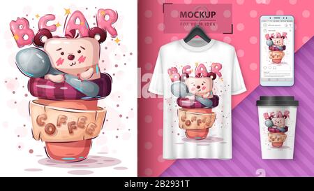Cup of bear poster and merchandising Stock Vector