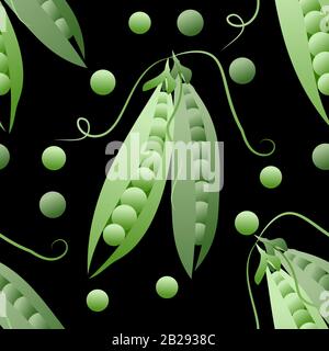 Green peas in modern style. Design template with green peas. Floral texture repeat modern pattern.  Stock Vector